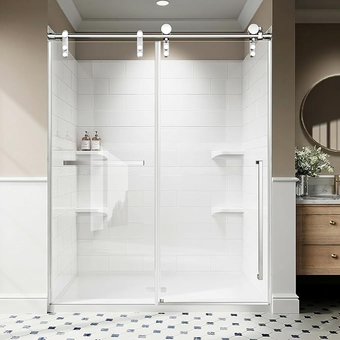 Frameless Sliding Shower Door for 56–60 in Wide Shower, Stainless Steel by EGrinbey