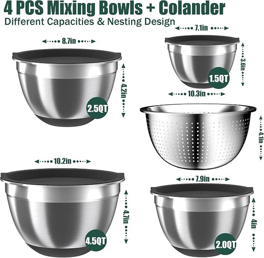 Mixing Bowls with Airtight Lids Set, 4 Stainless Steel Bowls Nesting Bowls & - Image 2