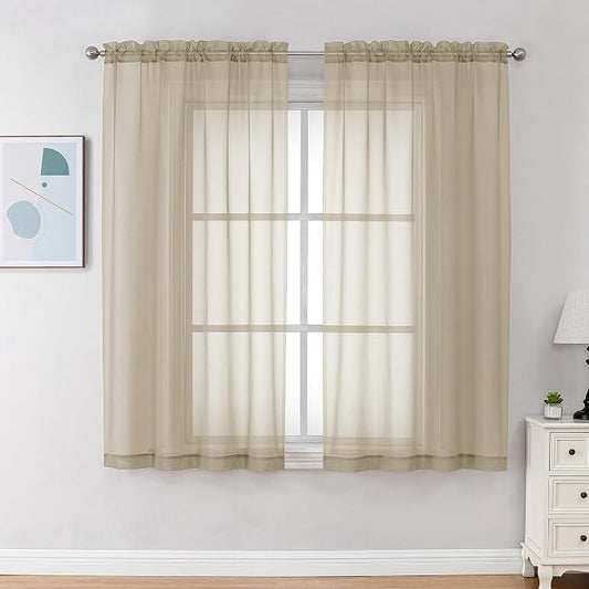 Chyhomenyc Taupe Sheer Curtains 45 Inch Long 2 Panels, Light Filtering Rod by Chyhomenyc