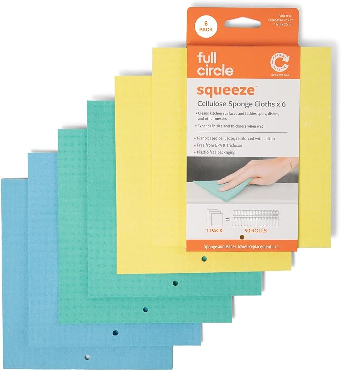 Full Circle Squeeze Swedish Dish Cloths – 6 Pack Reusable Cellulose Sponge by FULLCIRCLE