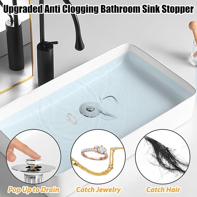 Bathroom Sink Drain Strainer, 3 in 1 Pop Up Bathroom Sink Stopper - Image 6