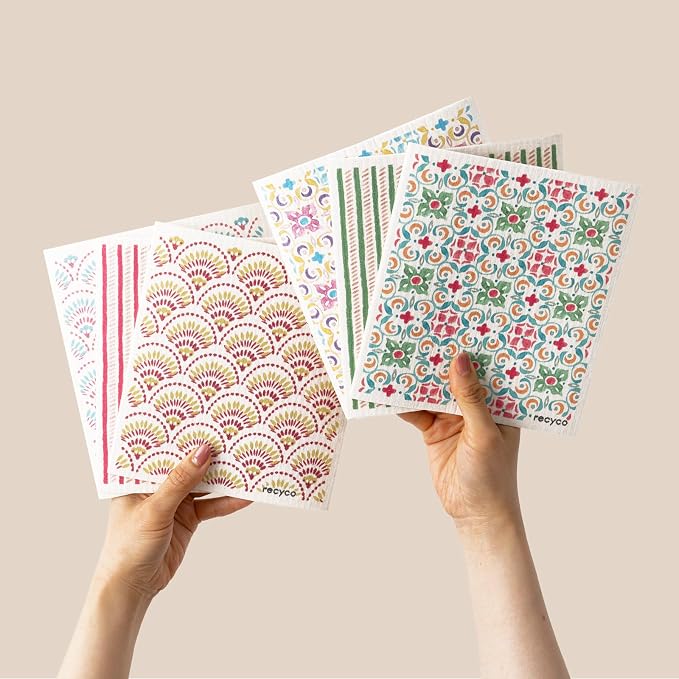 RECYCO Swedish Dishcloths for Kitchen | 6 Pack Boho Mosaic Bliss Washable Dish by RECYCOHOMECOLLECTION
