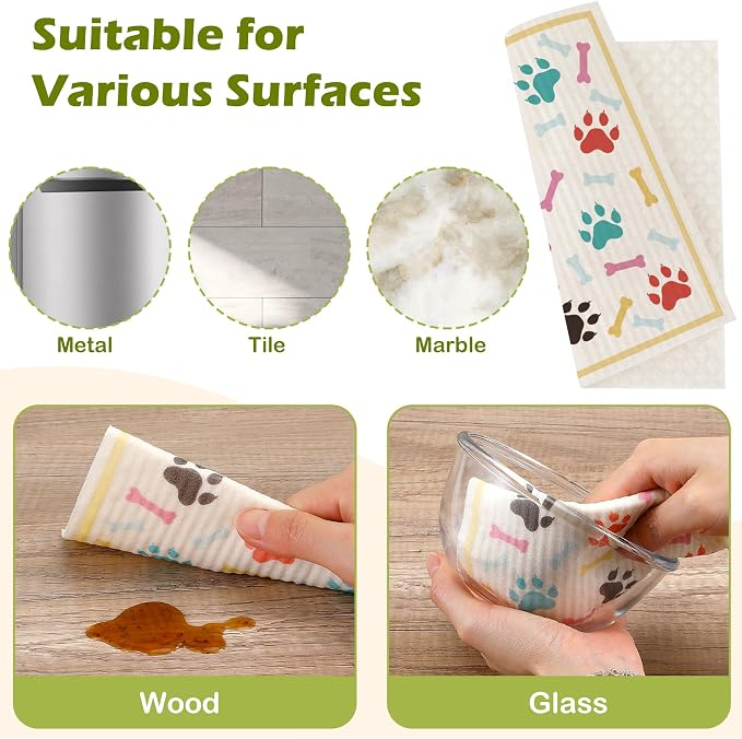 6 Packs Swedish Paper Cloths for Kitchen, Reusable Paper Towels Washable Dish - Image 6
