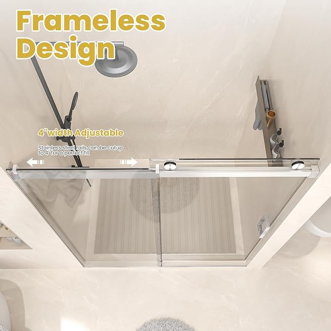 Shower Door 68–72in W x 76 in H, 3/8" Tempered Glass Sliding Shower Door - Image 4