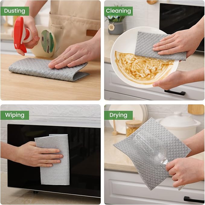 Homaxy Swedish Dishcloths for Kitchen, 15 Pack Reusable and Washable Cellulose - Image 5