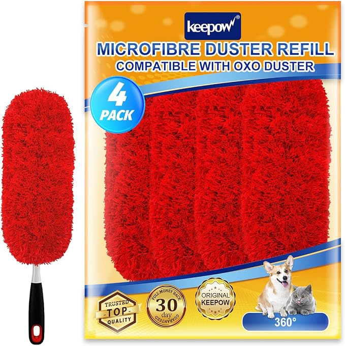 KEEPOW 4 Pack Microfiber Heavy Duty Reusable Duster Refills Compatible by KEEPOW