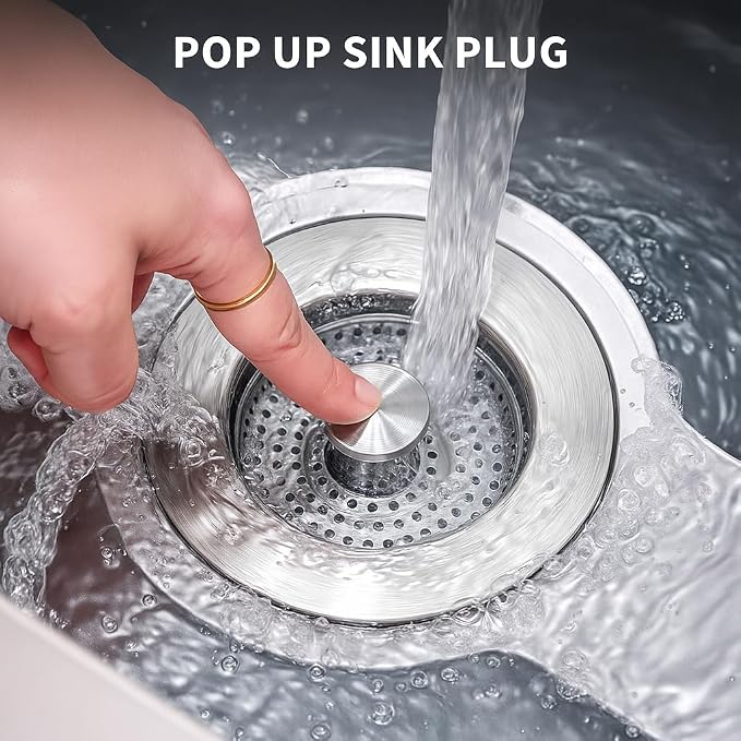2 Pack – 3-in-1 Kitchen Sink Drain Strainer Stopper, 304 Stainless Steel Pop Up - Image 2