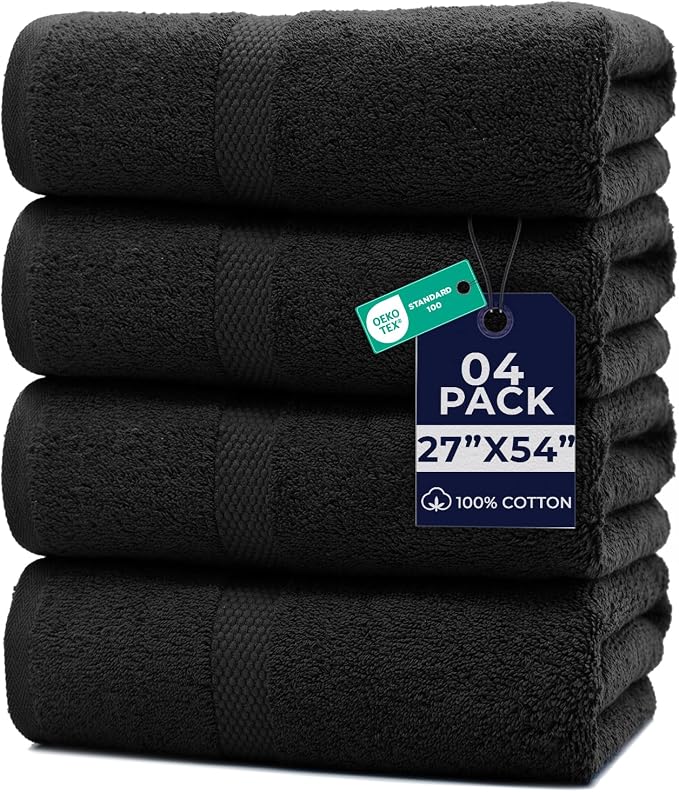 DAN RIVER Bath Towels Set of 4, 27 x 54 Inches, 100% Cotton, Larger & Lighter by DanRiver