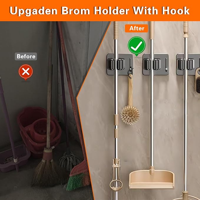 Mop Broom Holder-Self Adhesive Stainless Steel Broom Hanger Organizer - Image 6
