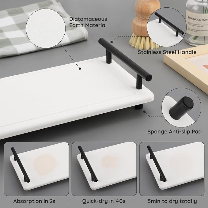 Segbeauty 12x6 Sink Caddy, Large Bathroom Tray Stone Drying Mat - Image 3
