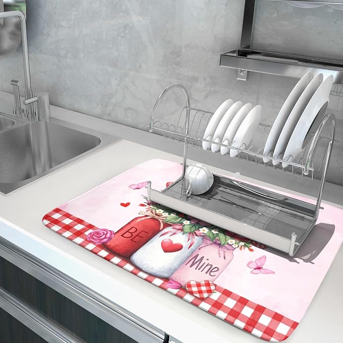 Rose Vase Dish Drying Mat 18x24 inch Romantic Floral Washable Absorbent Dish - Image 5
