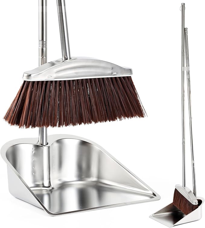 VOOWO Broom with Dustpan Combo Set, Heavy Duty Dust Pan with Long Handle by VOOWO
