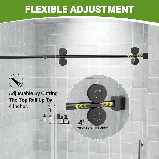 Frameless Sliding Shower Door 56–60 in W x 76 in H, 10mm Clear Tempered Glass - Image 6