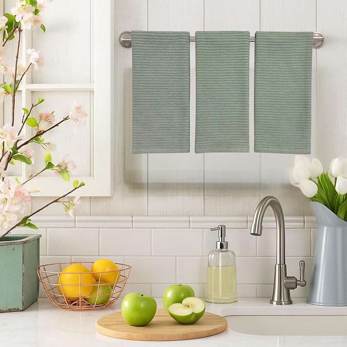 Serafina Home Sage Green Kitchen Dish Towels 100% Cotton Cloth Soft Cleaning - Image 3