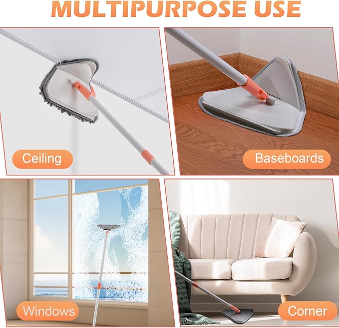 Wall Cleaner Triangle Mop with 82'' Long Handle - Image 6