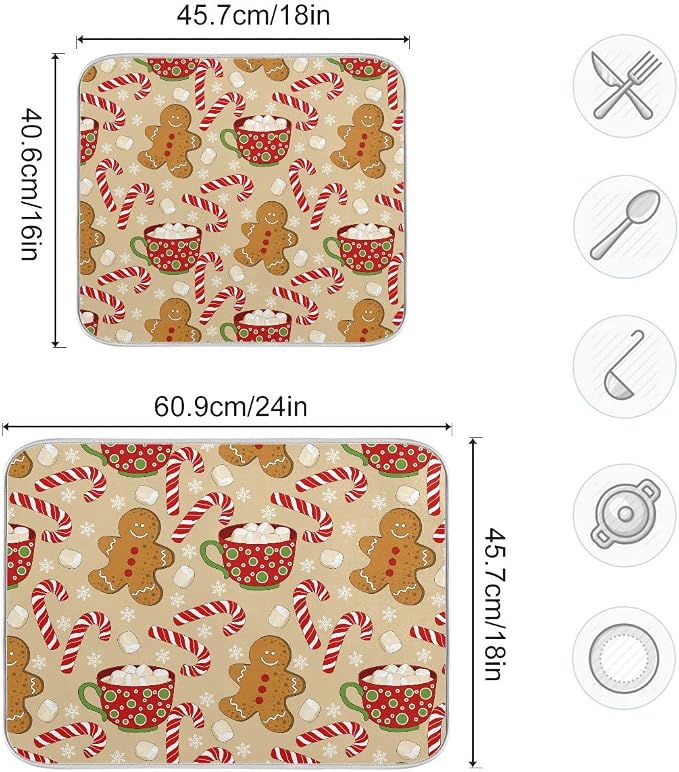Christmas Gingerbread Man Candy Cane Dish Drying Mat - Image 3