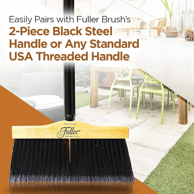 12” Upright Broom with 2 Piece Black Steel Threaded Handle - Image 6