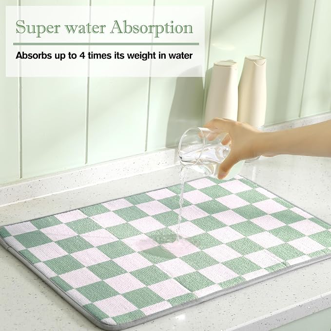 Zonon Green Checkered Dish Drying Mat - Image 4
