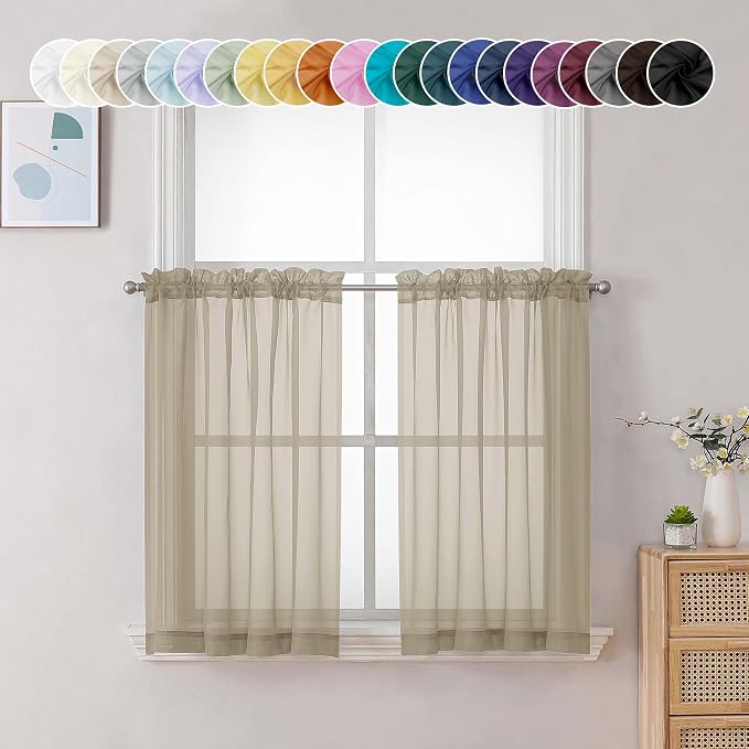 Chyhomenyc Taupe Sheer Curtains 36 inch Length 2 Panels, Light Filtering Voile by Chyhomenyc