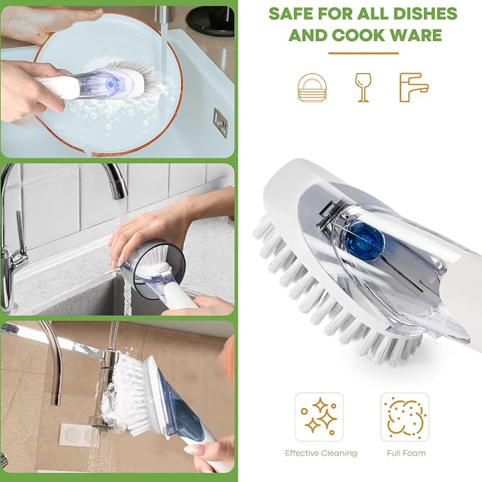 RIMAY Dish Brush with Soap Dispenser, Dish Washing Brush with Handle, Soap - Image 6