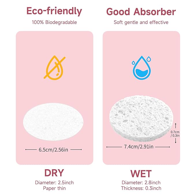 100 Count Compressed Facial Sponges 100% Natural Cellulose Eco-Friendly Makeup - Image 4