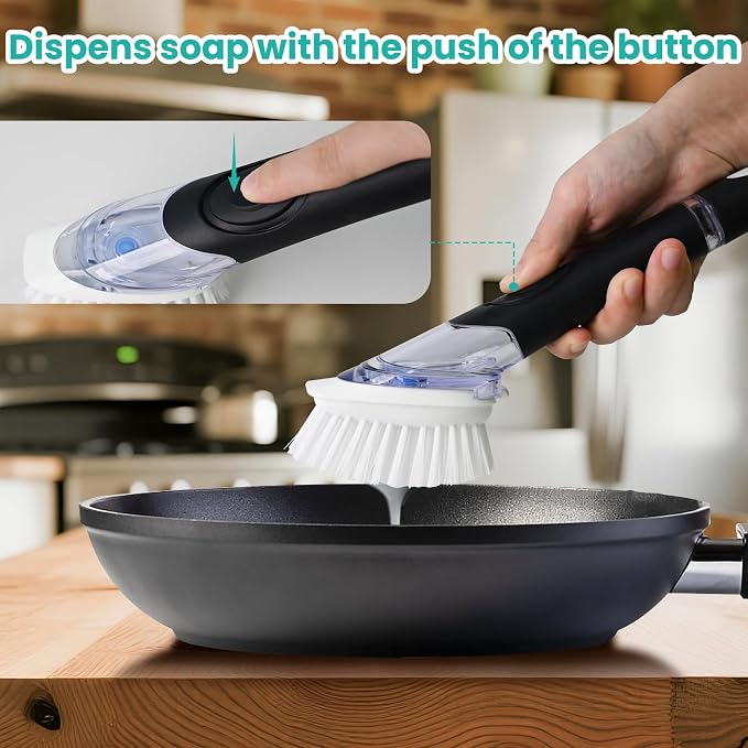 2 Pack Soap Dispensing Dish Brush, Dish Scrub Brush - Image 3