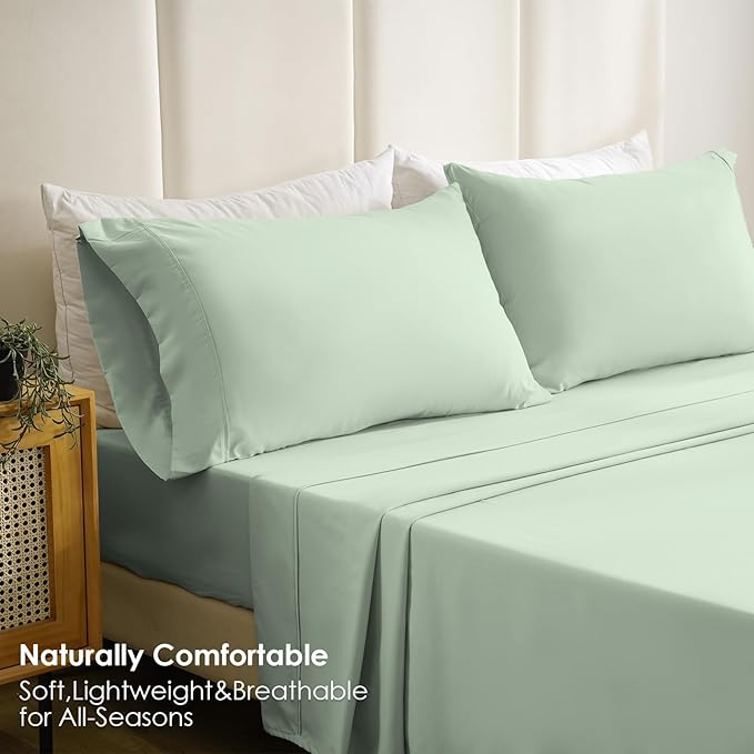 Breathable Cooling Full Sheet Set - Hotel Luxury 4 Piece Deep Pocket Sheets for Full Size Bed, Fits 16" Mattress, Easy Care Wrinkle Free Bedding Sheet and Pillowcase Set, Sage Green