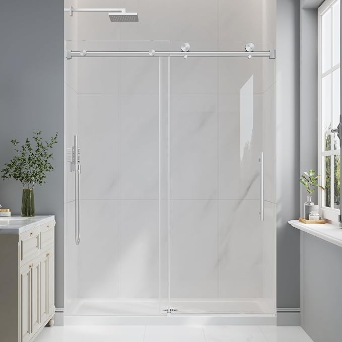 Frameless Glass Shower Door, 49-54" W x 76" H Sliding Frameless Shower Door by EASYWORC