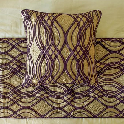 The HomeCentric King/Queen/Twin Plum Designer CA King 86"x18" Bed Runner with 2 Pillow Cover, Quilted Bed Scarf on Jacquard Fabric - Plum Swirls