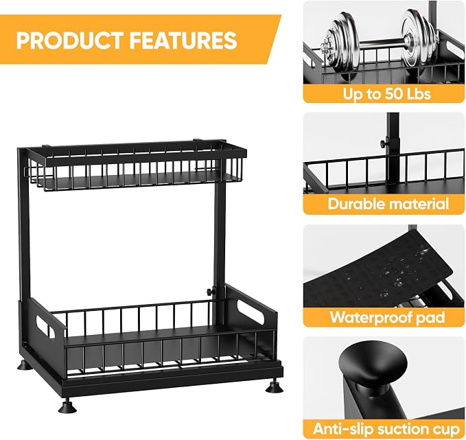 Under Sink Organizer Storage 2-Tier Premium Metal Pull-Out Kitchen Cabinet - Image 7