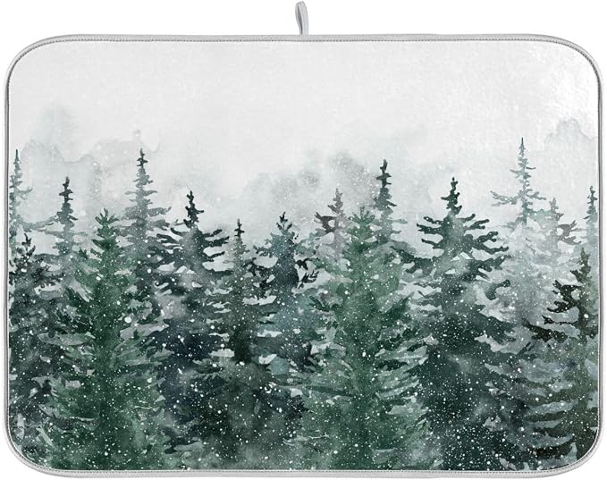 Winter Forest Scenery Dish Drying Mat by Wamika
