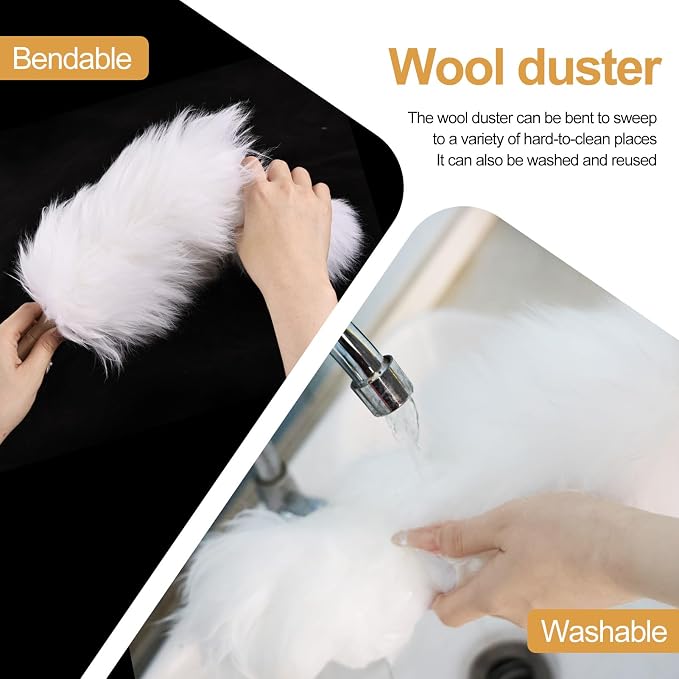White Lambswool Extendable Duster, 32-98 Inch Bendable Wool Head - Image 5