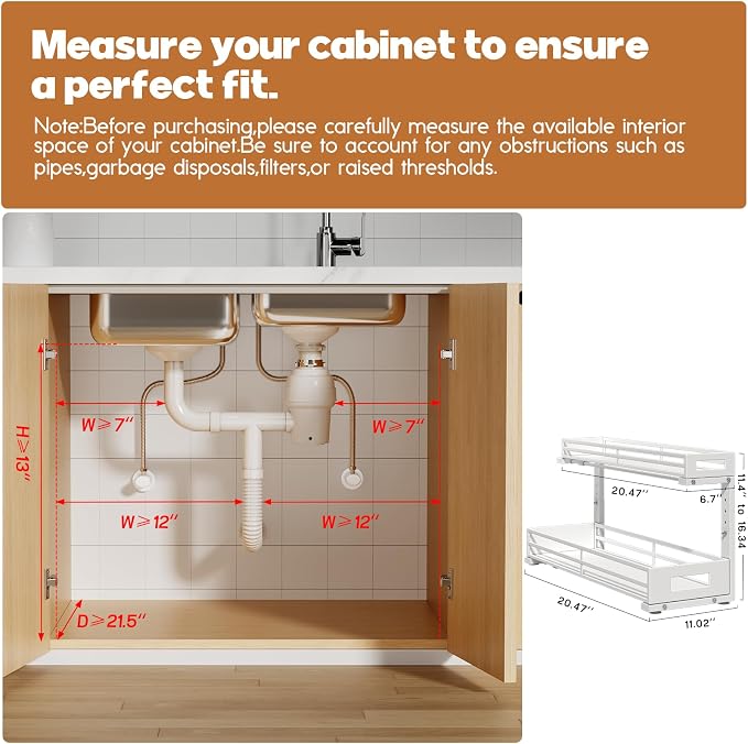 2-Pack 20.47"Deep Under Sink Organizer And Storage, 2-Tier L-Shaped Pull Out - Image 2