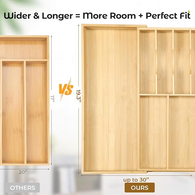 Fabsome Silverware Organizer for Cabinet Drawer, Expandable from 16.7'' to 30'' - Image 4