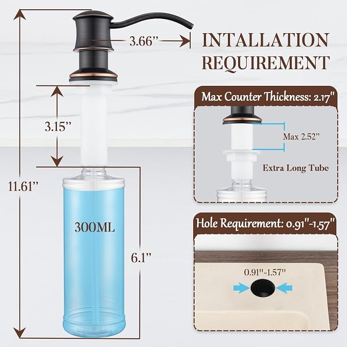 Built in Soap Dispenser for Kitchen Sink Countertop, Solid Brass Pump Head Long - Image 8