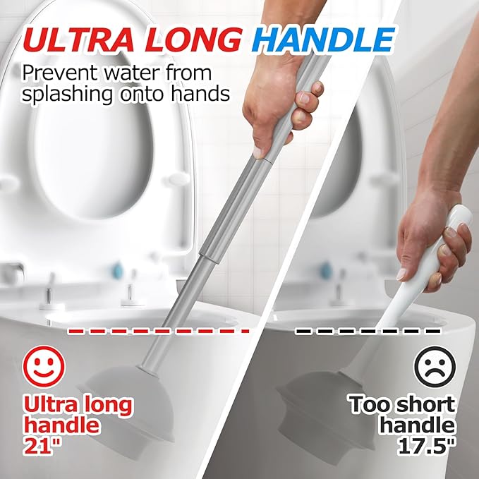 2Pack 2 in 1 Toilet Brush and Plunger Set, Extended Handle Plunger，Toilet Bowl - Image 2