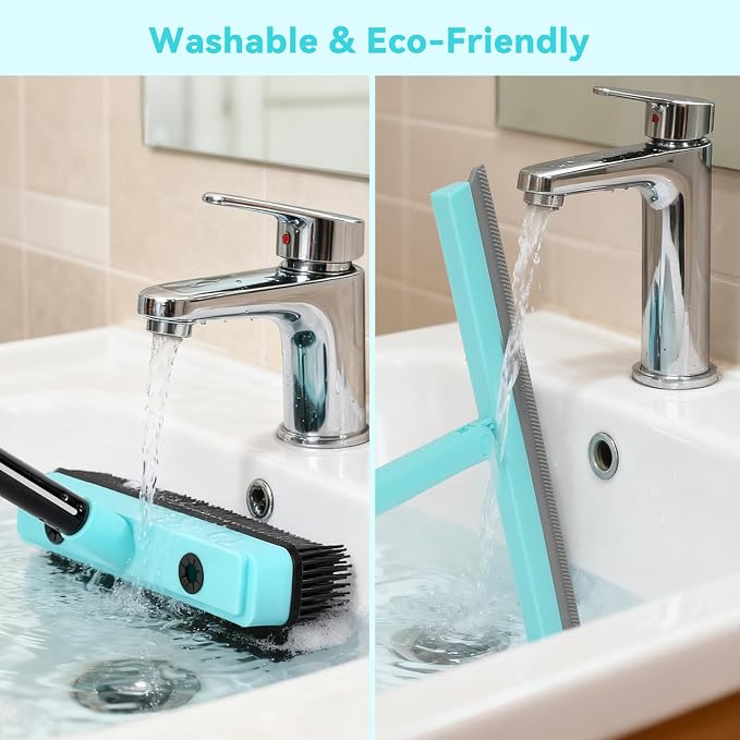 Floor Squeegee with 180° Rotating Head, with Rubber Broom - Image 7