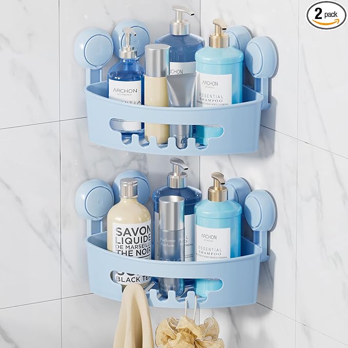LEVERLOC Corner Shower Caddy Suction Cup, shower shelves suction cup, 2 Pack by LEVERLOC