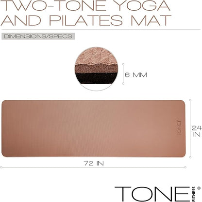 TONE Fitness Yoga Mat 1/4" Thick Non Slip Exercise & Pilates Mat for Home Workouts with Carrying Strap | Multiple Options