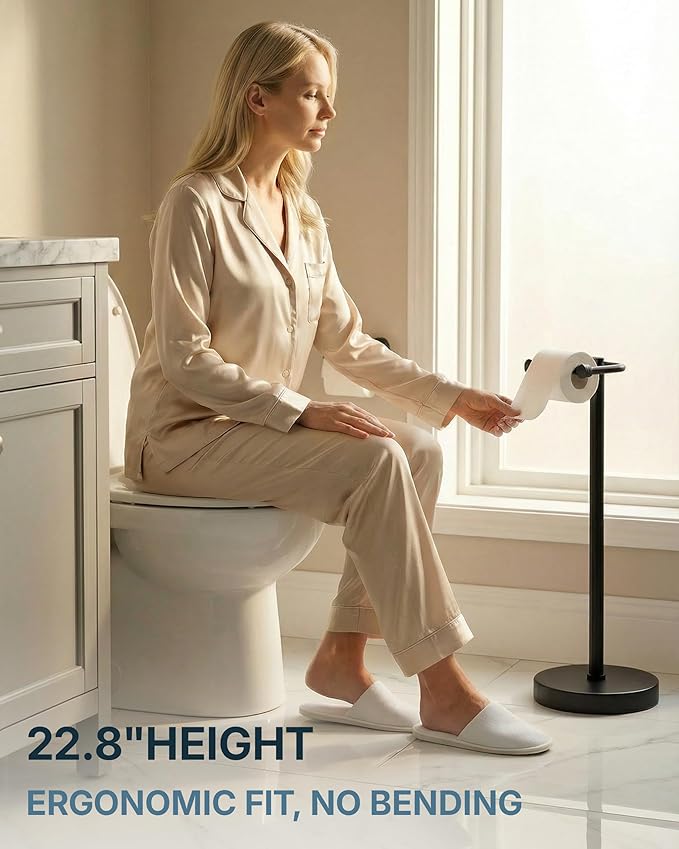 Toilet Paper Holder Stand, Modern Bathroom Free Standing Toilet Paper Roll - Image 5