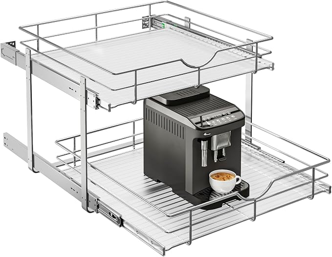 WelFurGeer 2-Tier Stainless Steel Pull Out Cabinet Organizer, Soft Close by WelFurGeer