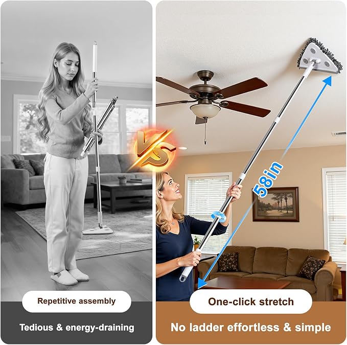 Wall Cleaner Mop with Long Handle, Wall Duster with Extension Pole, 3-in-1 Wall - Image 4
