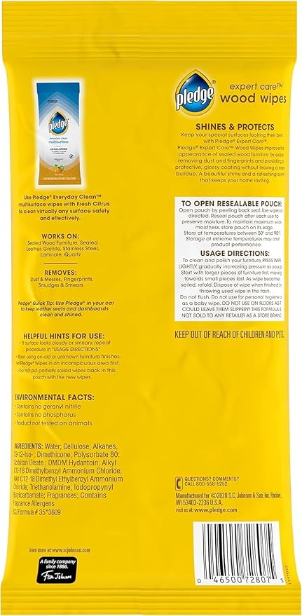 Pledge Expert Care Enhancing Wood Wipes, Lemon Scent - Image 10