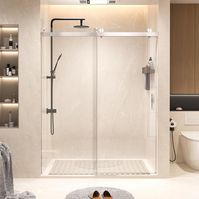 Shower Door 68–72in W x 76 in H, 3/8" Tempered Glass Sliding Shower Door by Relaxcabine