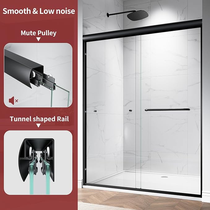 56-60" W x 72" H Semi-Frameless Double Sliding Glass Shower Door, 1/4" Clear - Image 6