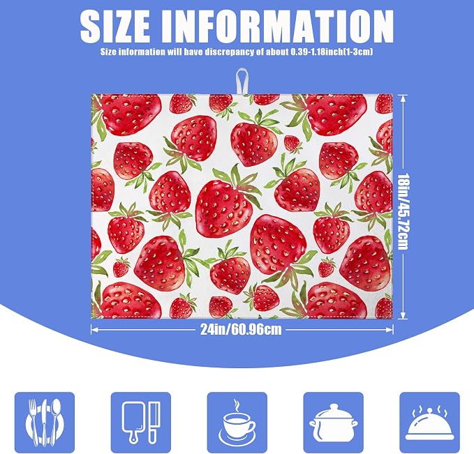 Strawberry Dish Drying Mat for Kitchen Counter Drying Pad Absorbent Reversible - Image 2