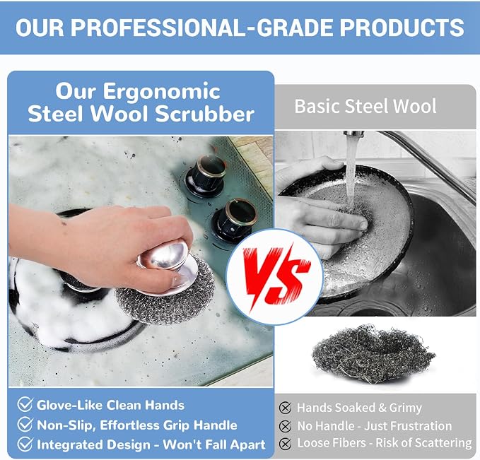 Steel Wool Scrubber with Handle, Metal Pan & Pot Cleaner - Image 3