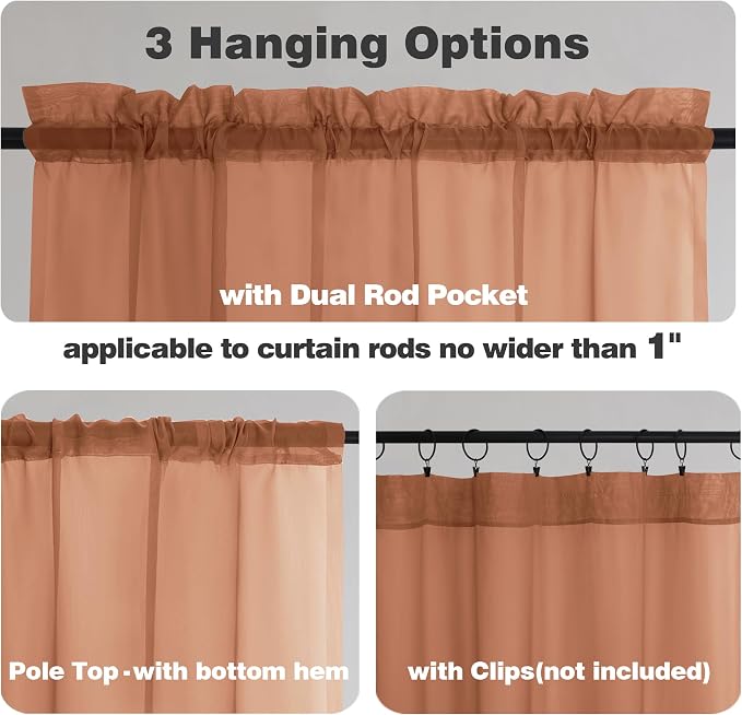 Chyhomenyc Orange Sheer Curtains 72 Inch Length 2 Panels, Light Filtering Soft - Image 2