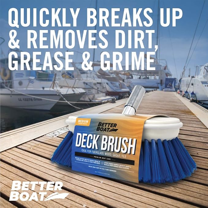 Medium Boat Deck Brush, Heavy-Duty Marine Brush Head, 3/4" Thread Handle - Image 4