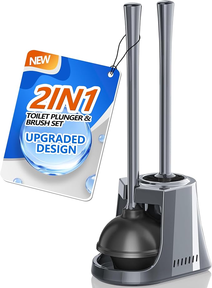 Toilet Plunger and Brush with Holder, Bowl Brush and Heavy Duty Toilet Plunger by LOVLOY
